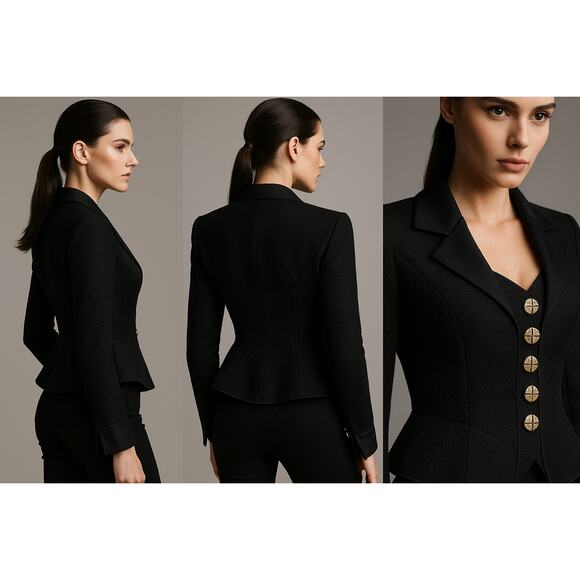 Escada Couture Black Corset Blazer Jacket Size 36 – Gold Button Sculpted Waist - Picture 2 of 13
